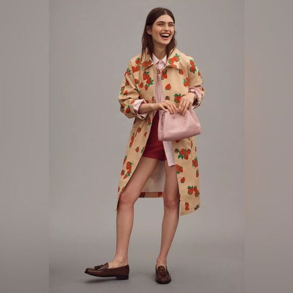 Anthropologie MAEVE STRAWBERRY PRINTED CAR COAT Style No.4133942870007 XS Petite - Picture 3 of 4